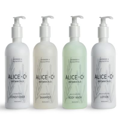 Alice + Co. Shampoo, Conditioner, Body Wash, Lotion | Lavender & Eucalyptus | Hotel Bath Amenities | Fairfield by Marriott | 8.5 oz Bottles | Hair & Body Care Set