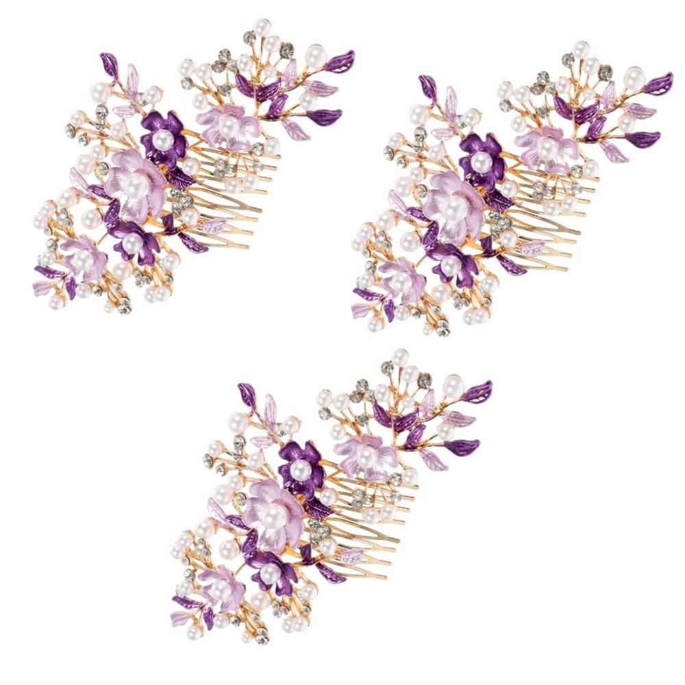 BIUDECO 3pcs Bridal Flower Hair Comb Rose Design Elegant Floral Headpiece for Weddings Bridesmaids Proms and Special Occasions and Charming Hair Accessory