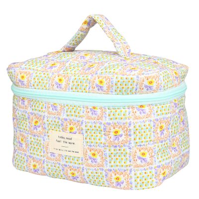 PINKCONA Cosmetic Bags for Women, Cute Floral Makeup Bag, Organizer Storage Make Up Bag, Travel Toiletry Bags, Handbags Purses (Grid/Big)