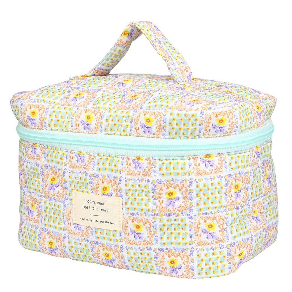 PINKCONA Cosmetic Bags for Women, Cute Floral Makeup Bag, Organizer Storage Make Up Bag, Travel Toiletry Bags, Handbags Purses (Grid/Big)