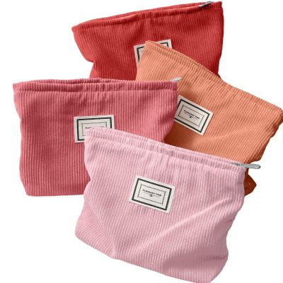 Sanwuta 4 Pack Velvet Makeup Bag Cosmetic Bag for Women Large Capacity Corduroy Pouch Zipper Canvas Travel Toiletry Purse Make up Organizer Case Accessories(Red Series,Plaid)