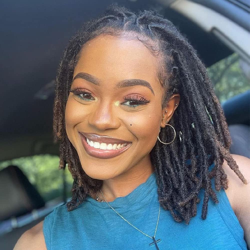 10 Inch 60 Strands Loc Extension Human Hair 0.2cm Thickness Natural Black Full Handmade Permanent Locs Can Be Dyed and Bleached for Women Men Kids Dreadlock Extensions Real Human Hair