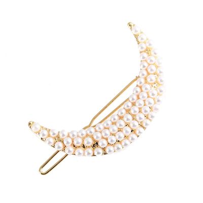 LIBERGA 4 Pack Fashion Hair Clips Pearl Moon Barrettes Headdress Elegant Bangs Side Clips Hair Pins for Women,Gold