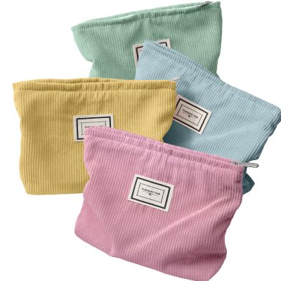 Sanwuta 4 Pack Velvet Makeup Bag Cosmetic Bag for Women Large Capacity Corduroy Pouch Zipper Canvas Travel Toiletry Purse Make up Organizer Case Accessories(Macaron Series,Plaid)