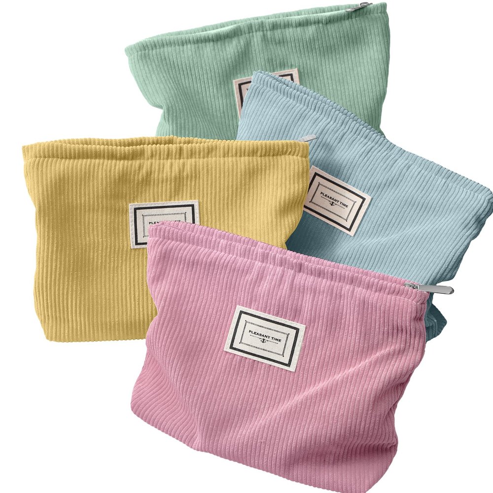 Sanwuta 4 Pack Velvet Makeup Bag Cosmetic Bag for Women Large Capacity Corduroy Pouch Zipper Canvas Travel Toiletry Purse Make up Organizer Case Accessories(Macaron Series,Plaid)