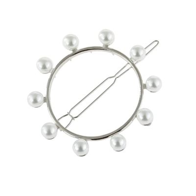 LIBERGA 4 Pack Hair Clips Fashion Pearl Round Barrettes Headdress Elegant Bangs Side Clips Hair Pins for Women,Silver