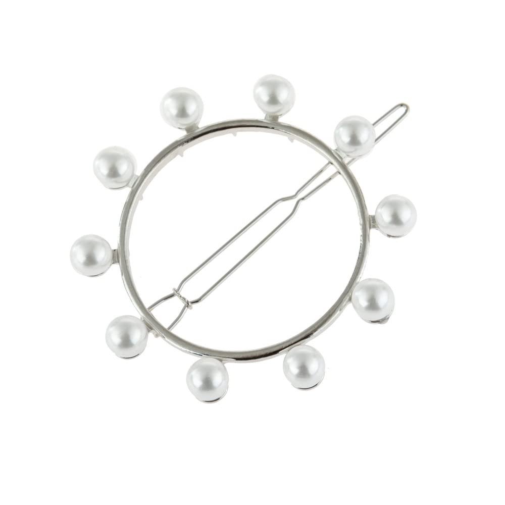 LIBERGA 4 Pack Hair Clips Fashion Pearl Round Barrettes Headdress Elegant Bangs Side Clips Hair Pins for Women,Silver