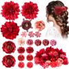 BBTO 21 Pcs Flower Hair Clip Rose Hair Clips Barrettes for Women Flower Accessories Boho Bride Claw Clip Hairpin Brooch Pin Headpiece for Wedding(Red Series) view 1
