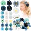 BBTO 21 Pcs Flower Hair Clip Rose Hair Clips Barrettes for Women Flower Accessories Boho Bride Claw Clip Hairpin Brooch Pin Headpiece for Wedding(Light Blue) view 1