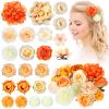 BBTO 21 Pcs Flower Hair Clip Rose Hair Clips Barrettes for Women Flower Accessories Boho Bride Claw Clip Hairpin Brooch Pin Headpiece for Wedding(Orange) view 1