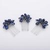 Teyglen Simple Rhinestones Crystal Bride Wedding Hair Comb Set Handmade Red Blue Black Crystal Side Hair Combs Bridal Hair Jewelry Set for Women Bride Girls (Dark Blue) view 1