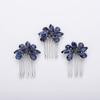 Teyglen Simple Rhinestones Crystal Bride Wedding Hair Comb Set Handmade Red Blue Black Crystal Side Hair Combs Bridal Hair Jewelry Set for Women Bride Girls (Dark Blue) view 3