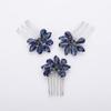 Teyglen Simple Rhinestones Crystal Bride Wedding Hair Comb Set Handmade Red Blue Black Crystal Side Hair Combs Bridal Hair Jewelry Set for Women Bride Girls (Dark Blue) view 4