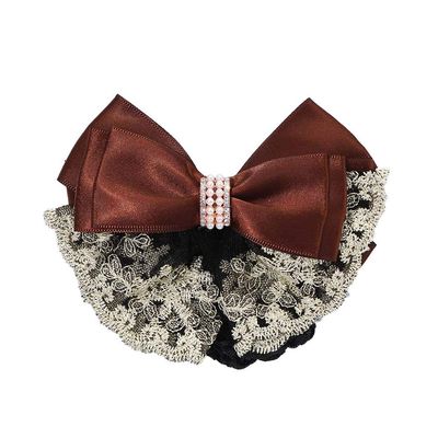 Women Hair Clip Bun Cover Hairnet Lace Bow Hair Net, Women Barrette Bun Cover Bow Hair Clip Gifts for Lady Hair Accessories (coffee)