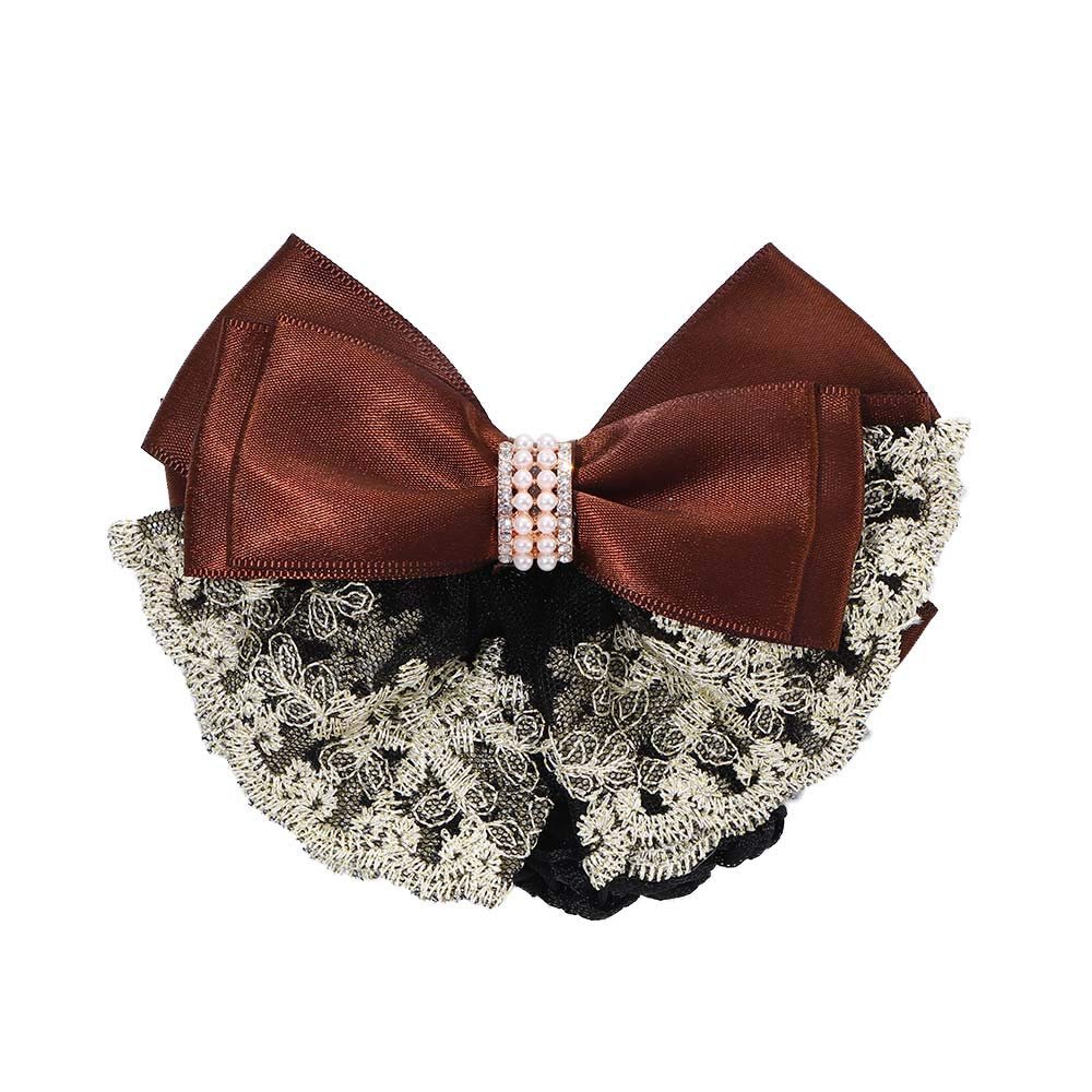 Women Hair Clip Bun Cover Hairnet Lace Bow Hair Net, Women Barrette Bun Cover Bow Hair Clip Gifts for Lady Hair Accessories (coffee)