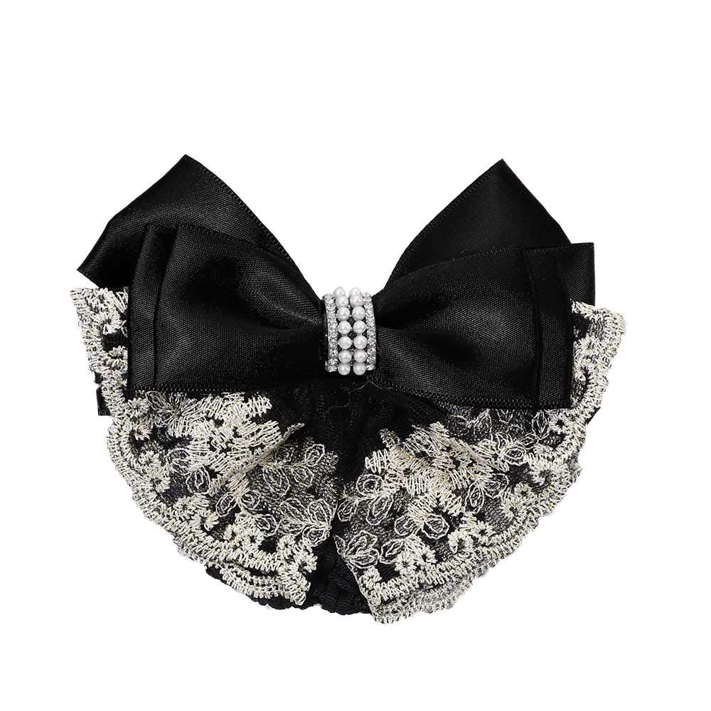 Women Hair Clip Bun Cover Hairnet Lace Bow Hair Net, Women Barrette Bun Cover Bow Hair Clip Gifts for Lady Hair Accessories (black)