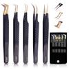 5 Pcs Fiber-Tip Japanese Steel Lash Tweezer Set with Leather Case, Professional Eyelash Tweezers for Lash Extensions  Titanium Coated, 90 & 45 Angled, Precision Pointed Tweezers (MATT BLACK) view 1