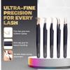 5 Pcs Fiber-Tip Japanese Steel Lash Tweezer Set with Leather Case, Professional Eyelash Tweezers for Lash Extensions  Titanium Coated, 90 & 45 Angled, Precision Pointed Tweezers (MATT BLACK) view 2