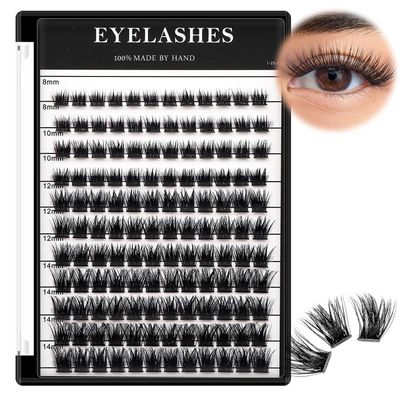 Bodermincer 8-10-12-14mm/10-12-14-16mm Mixed Lash Extension 132pcs D Curl Wispy Lash Cluster Individual Cluster Lashes (January-8-10-12-14mm Mixed)