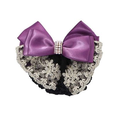 Women Hair Clip Bun Cover Hairnet Lace Bow Hair Net, Women Barrette Bun Cover Bow Hair Clip Gifts for Lady Hair Accessories (purple)