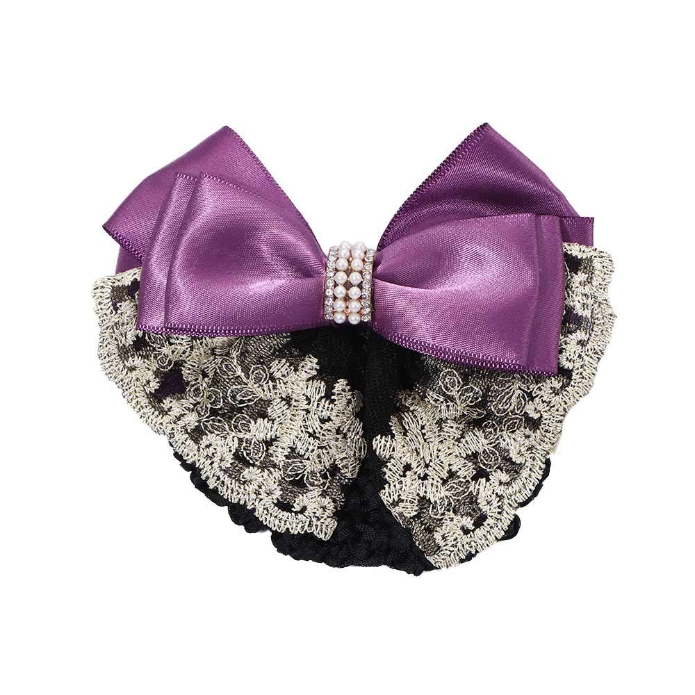 Women Hair Clip Bun Cover Hairnet Lace Bow Hair Net, Women Barrette Bun Cover Bow Hair Clip Gifts for Lady Hair Accessories (purple)