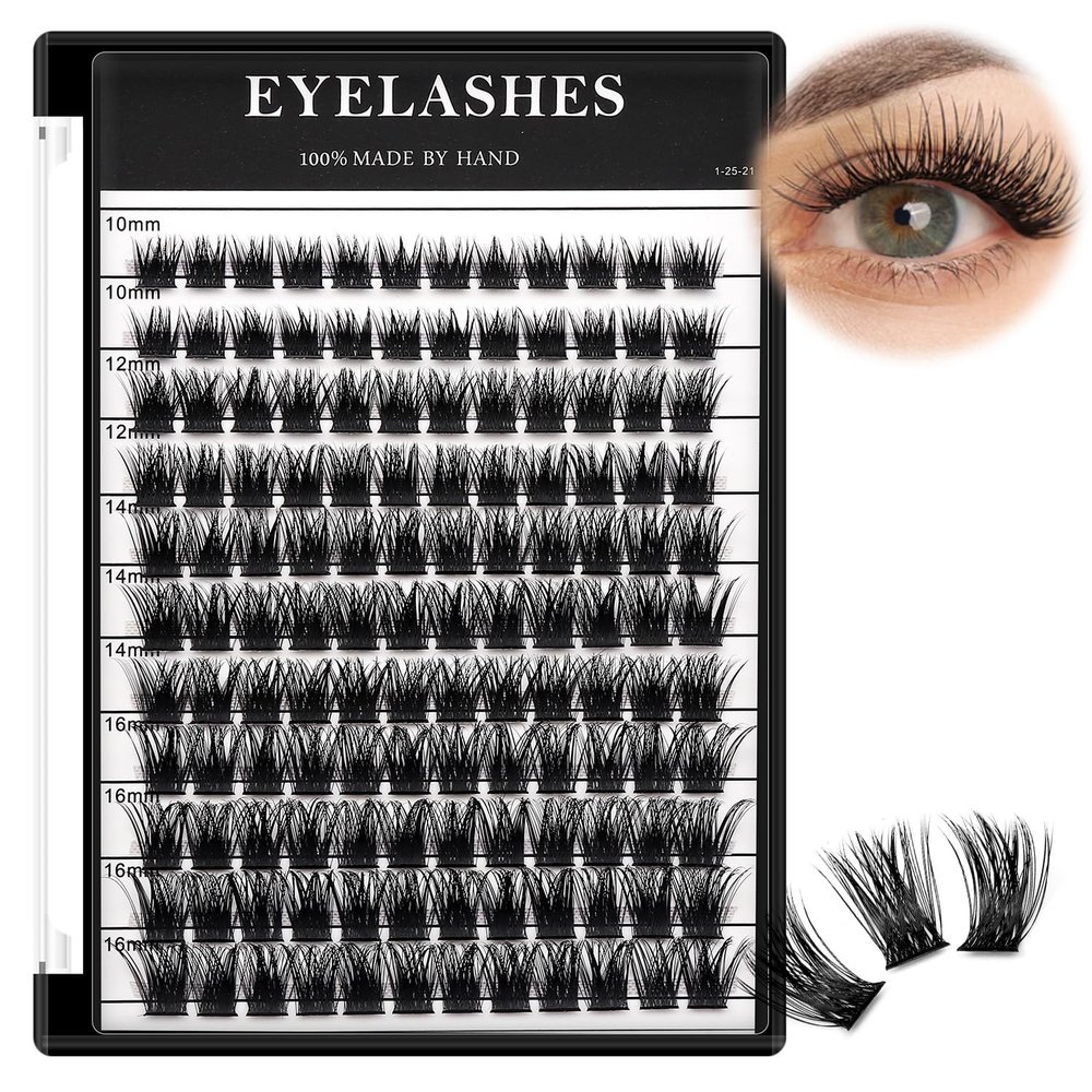 Bodermincer 8-10-12-14mm/10-12-14-16mm Mixed Lash Extension 132pcs D Curl Wispy Lash Cluster Individual Cluster Lashes (January-10-12-14-16mm Mixed)