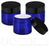 2 oz Blue Glass Jars with Lids, Bumobum 3 pack Small Jars with White Labels & Inner Liners, 60 ml Empty Round Cosmetic Containers for Sample, Powder, Cream, Lotion, Spice view 1