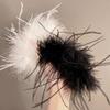 Elegant Feather Hair Claw Vintage Hair Clasp,Artificial Ostrich Feathers Hair Claw Clips For Girls Shark Clip Women Ponytail Holder Hairgrip Headwear Gifts (Black+White) view 1