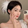 Elegant Feather Hair Claw Vintage Hair Clasp,Artificial Ostrich Feathers Hair Claw Clips For Girls Shark Clip Women Ponytail Holder Hairgrip Headwear Gifts (Black+White) view 2