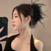Elegant Feather Hair Claw Vintage Hair Clasp,Artificial Ostrich Feathers Hair Claw Clips For Girls Shark Clip Women Ponytail Holder Hairgrip Headwear Gifts (Black+White) view 3