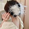 Elegant Feather Hair Claw Vintage Hair Clasp,Artificial Ostrich Feathers Hair Claw Clips For Girls Shark Clip Women Ponytail Holder Hairgrip Headwear Gifts (Black+White) view 4