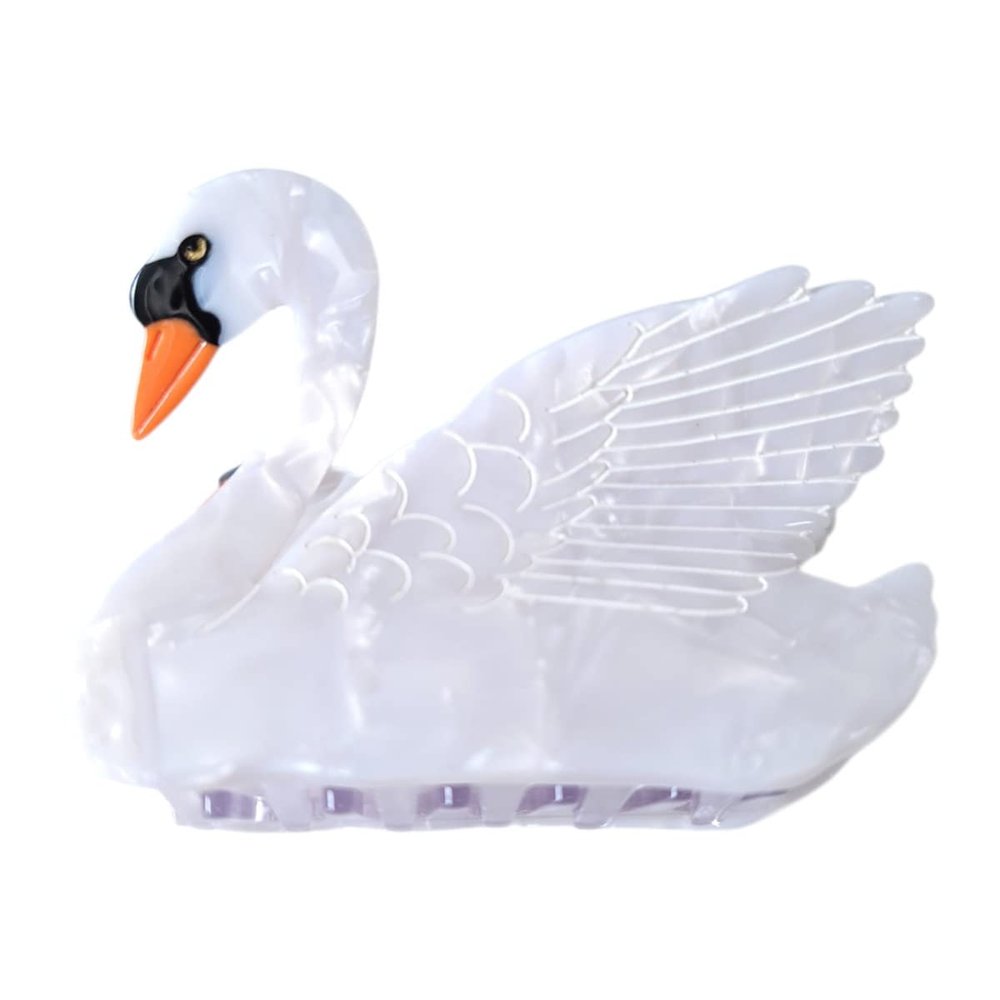 White Swan Hair Clips,Cellulose Acetate Hair Clips,Small Claw Clips for Girl,Hair Accessories,White