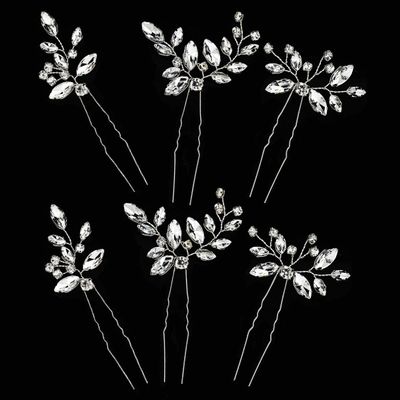6 Pcs Silver Leaf Bride Hair Pins Crystal Rhinestone Hairpins Bridesmaids Bridal Hair Pieces Wedding Hair Clips Party Hair Accessories for Women and Girls