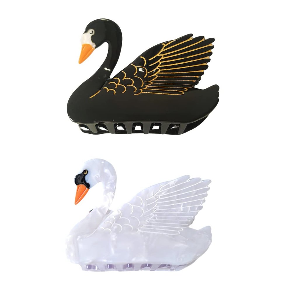 Black and White Swan Hair Clips,Cellulose Acetate Hair Clips,Small Claw Clips for Girl,Hair Accessories