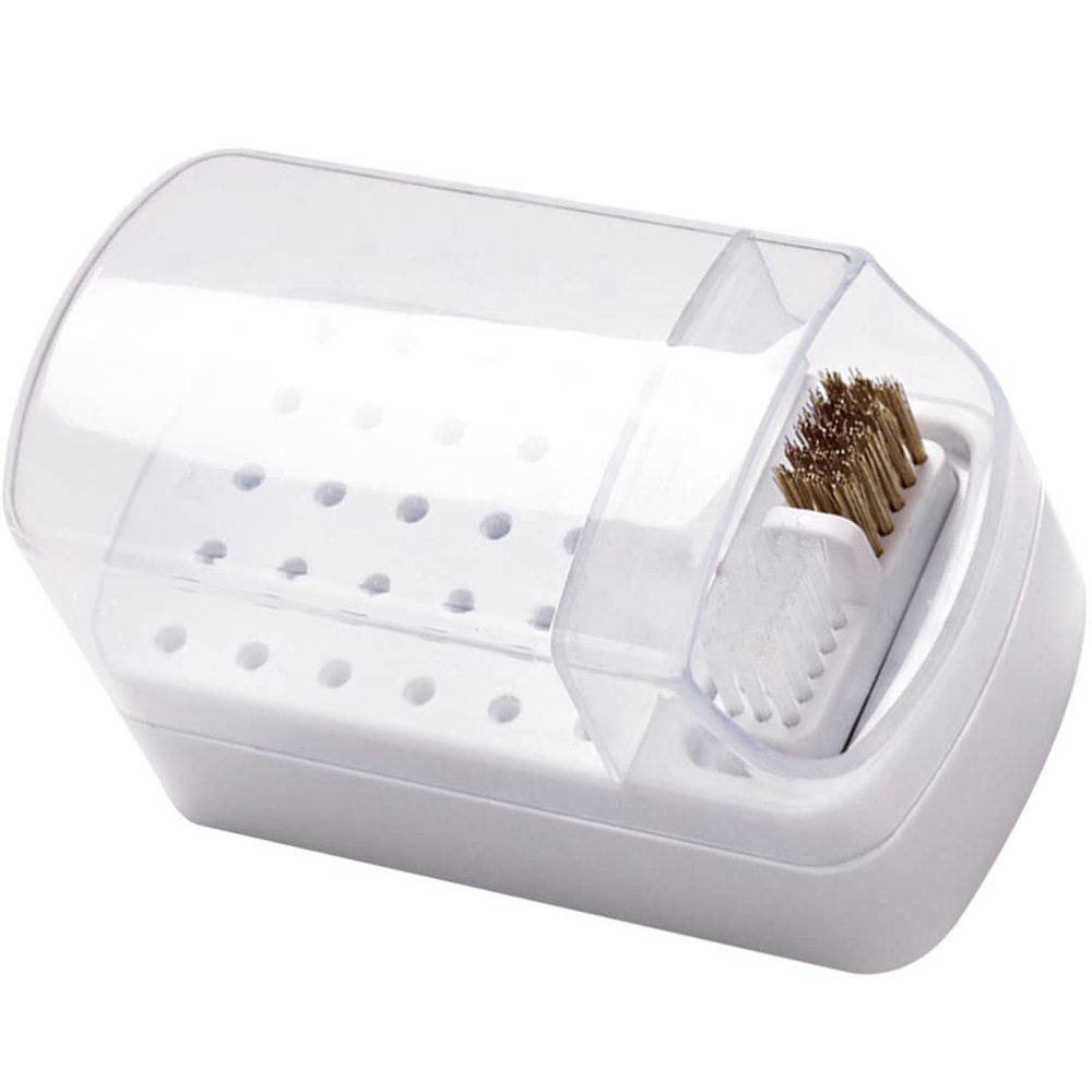 Beavorty Reusable Nail Drill Bits Storage Case Slot Clear Organizer for Manicure Grinding Practical and Convenient Nail Drill Bits Holder Cleaning Brush