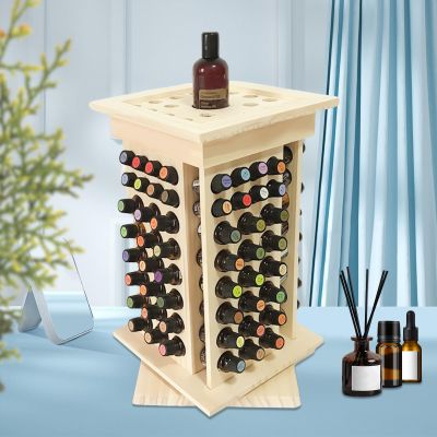 AKaSping 104 Slots Essential Oil Bottle Holder Wooden RotatingSquare Essential Oil Rack Cosmetic Storage Display Stand Nail Polish Display Holder Shelf Lipstick Organizer