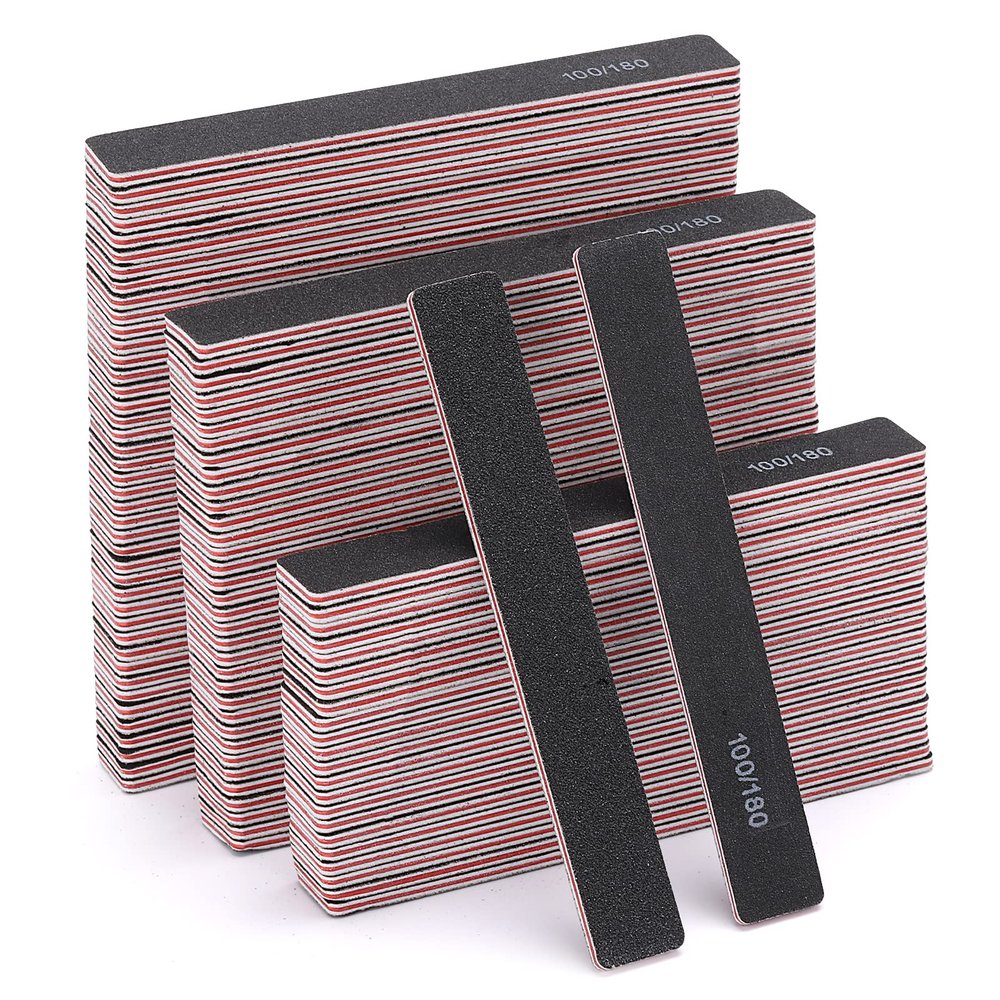 100 Pcs Black Nail Files 100/180 Grit Professional Double Sided Emery Boards Coarse and Medium Grit Rectangle Buffering File for Acrylic Nails