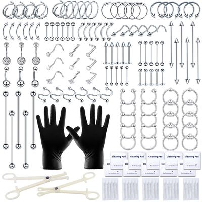 TKKUY 153Pcs Piercing Kit: 12G, 14G, 16G, 20G Needles & 316L Stainless Steel Jewelry for Nose, Belly, Lip, Ear & More