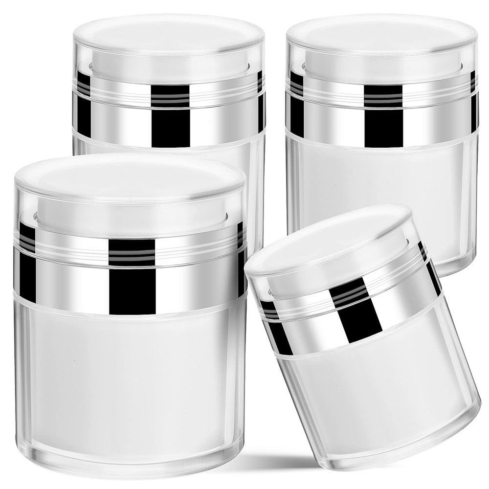 Airless Pump Jars Empty Refillable Cosmetic Air Pump Jars Bottles Airless Travel Lotion Containers With Lid for Skincare Cream (15ML/30ML/50ML,4pcs)