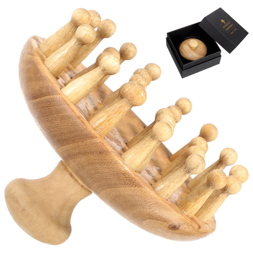 GLEAVI Wooden Massage Comb for Dandruff Removal, Wide Tooth Hair Brush Shampoo and Dry Hair Scalp Care, Round Tip Scalp Massager Comb Guasha Tool, Light Yellow, Unisex