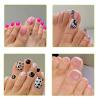 Hot Pink Press on Toenails with Glossy Colorful Designs Toe Nail Press ons Silver Glitter Fake Toenails and Black False Toe Static Nails for Women nude pink French Press on Toenails (4Pack Set) view 1
