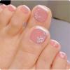 Hot Pink Press on Toenails with Glossy Colorful Designs Toe Nail Press ons Silver Glitter Fake Toenails and Black False Toe Static Nails for Women nude pink French Press on Toenails (4Pack Set) view 4