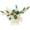 BETITETO Green Bridal Side Comb Crystal Leaf Wedding Small Hair Piece Accessories for Women Girls Party (Emerald Green) view 1