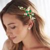 BETITETO Green Bridal Side Comb Crystal Leaf Wedding Small Hair Piece Accessories for Women Girls Party (Emerald Green) view 3