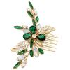 BETITETO Green Bridal Side Comb Crystal Leaf Wedding Small Hair Piece Accessories for Women Girls Party (Emerald Green) view 4