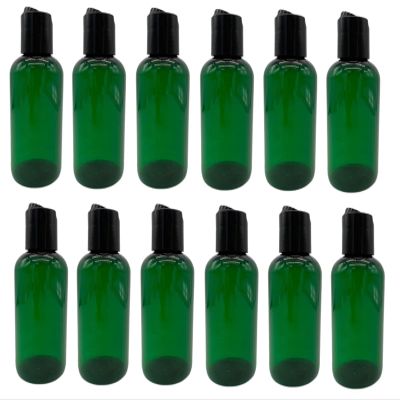 Natural Farms 4 oz Green Boston BPA FREE Bottles - 12 Pack Empty Refillable Containers - Essential Oils Cleaning Products - Aromatherapy | Smooth Black Disc Cap - Made in the USA
