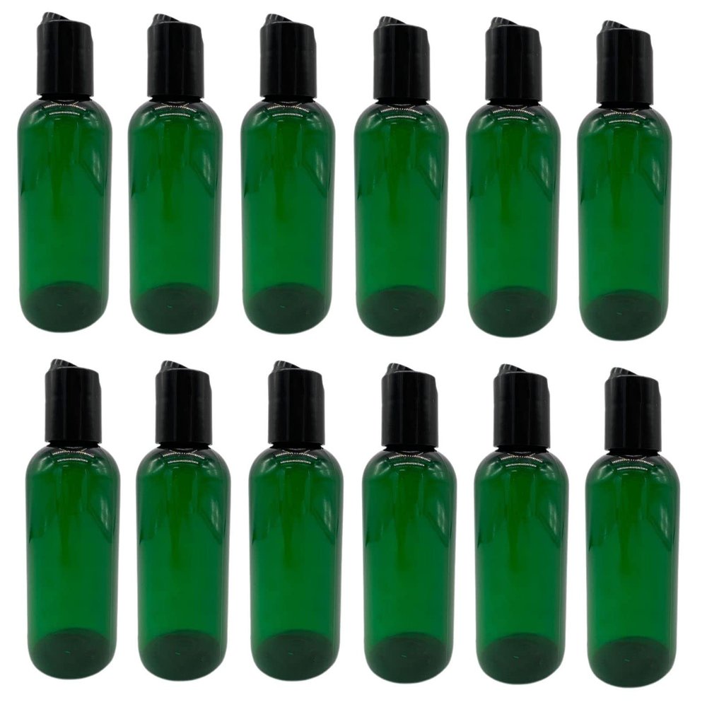 Natural Farms 4 oz Green Boston BPA FREE Bottles - 12 Pack Empty Refillable Containers - Essential Oils Cleaning Products - Aromatherapy | Smooth Black Disc Cap - Made in the USA