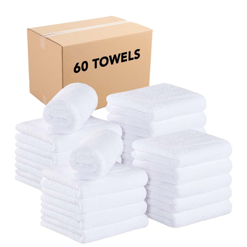 Arkwright Microfiber Coral Fleece Salon Towels Bulk - Case of 60 - Bleach Safe Resistant, Absorbent Hair Drying Towel Set, Perfect for Resort, Hotel, and Spa, 16 x 27 in, White