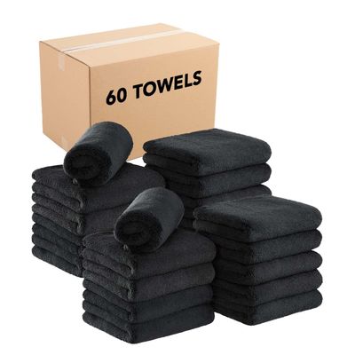 Arkwright Microfiber Coral Fleece Salon Towels Bulk - Case of 60 - Bleach Safe Resistant, Absorbent Hair Drying Towel Set, Perfect for Resort, Hotel, and Spa, 16 x 27 in, Black