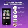 5 Pcs Fiber-Tip Japanese Steel Lash Tweezer Set with Leather Case, Professional Eyelash Tweezers for Lash Extensions  Titanium Coated, 90 & 45 Angled, Precision Pointed Tweezers (Rainbow Color) view 3
